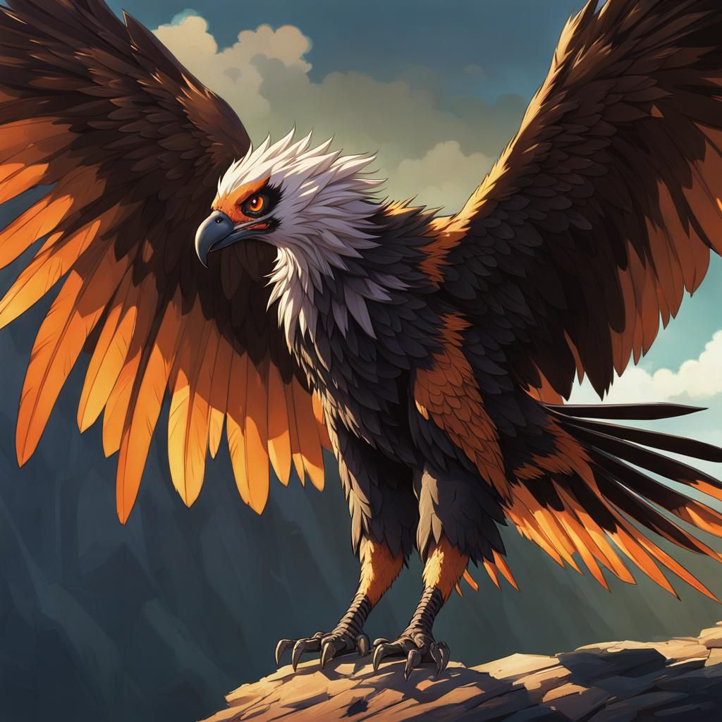 Bipedal Vulture Person in Anime Style