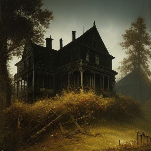Sinister Haunted House, Gothic Horror Art