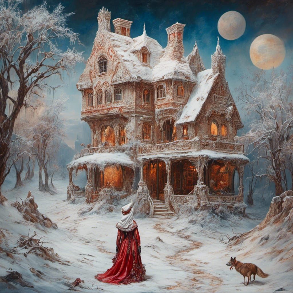 Snowman on Mars with Gingerbread House in Masquerade Style