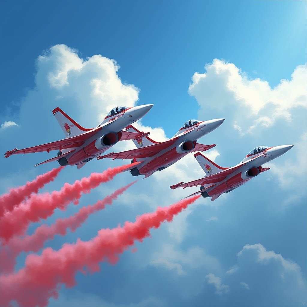 High-Speed Aerobatic Formation in Vibrant Red Smoke
