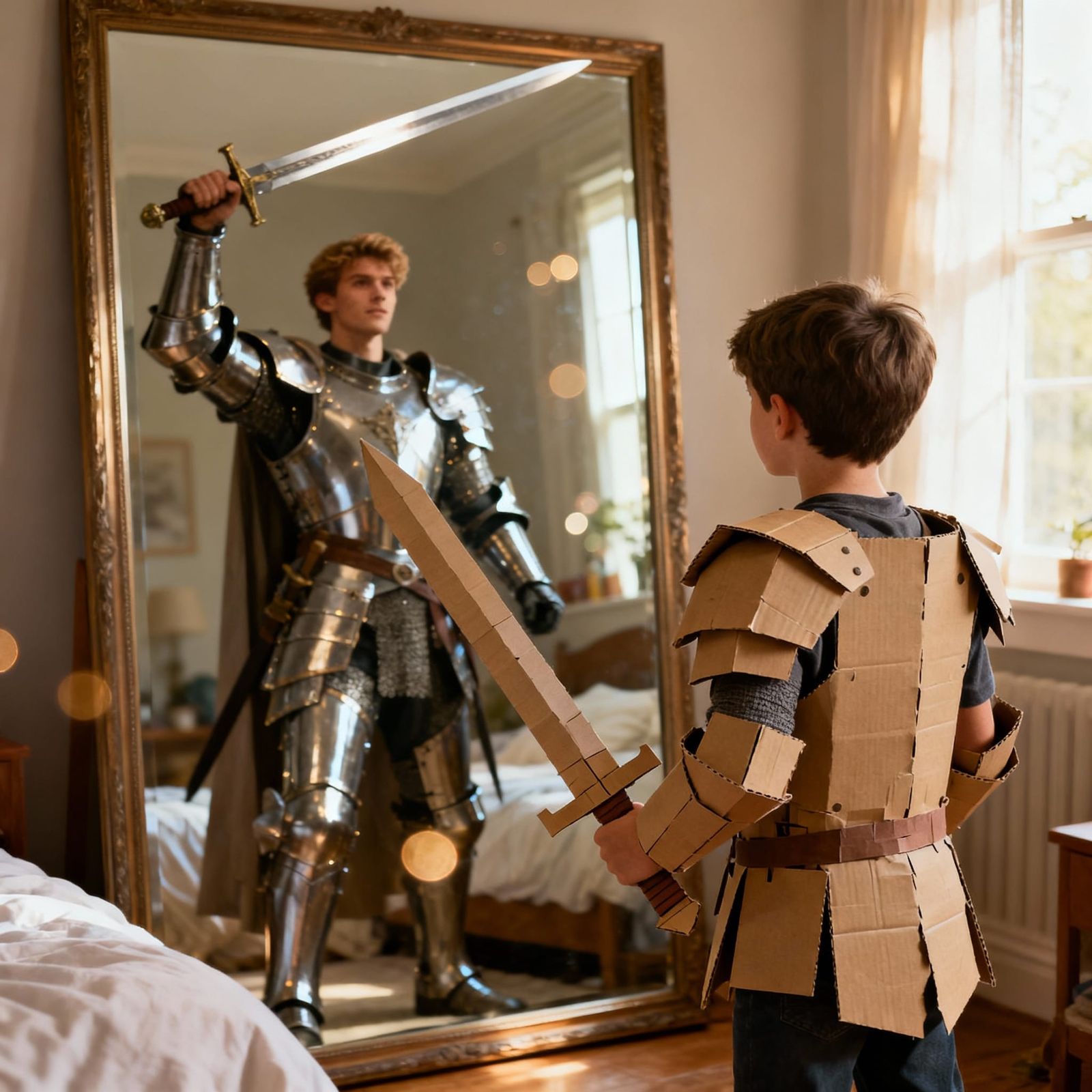 Boy's Magical Reflection in Shining Armor