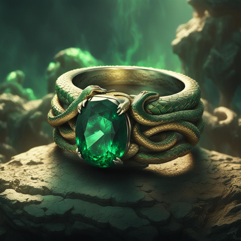 Emerald Ring with Snakes on Altar, Digital Matte Painting