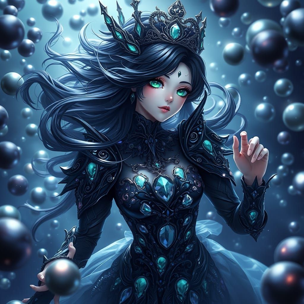 Majestic Black Bubble Princess in Iridescent Armor