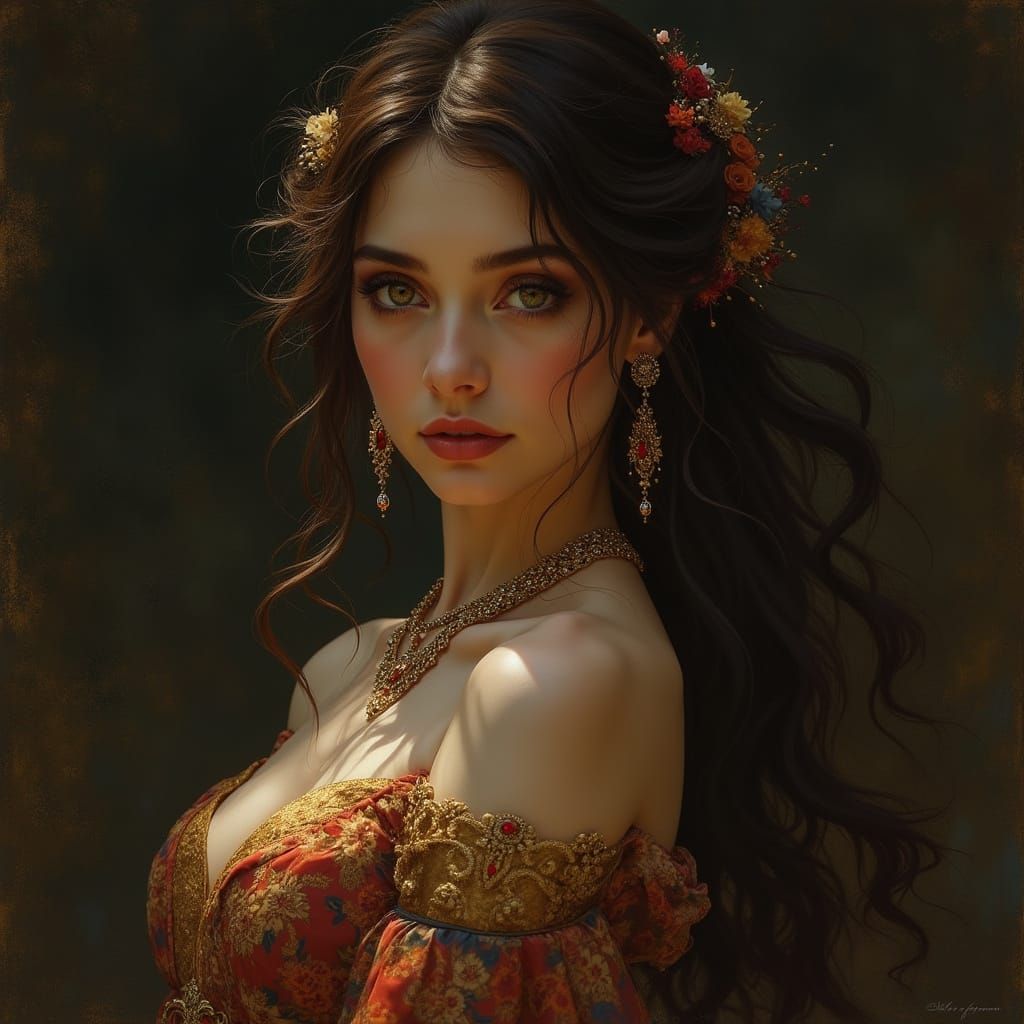 Elegant Woman Portrait in Art Nouveau Style