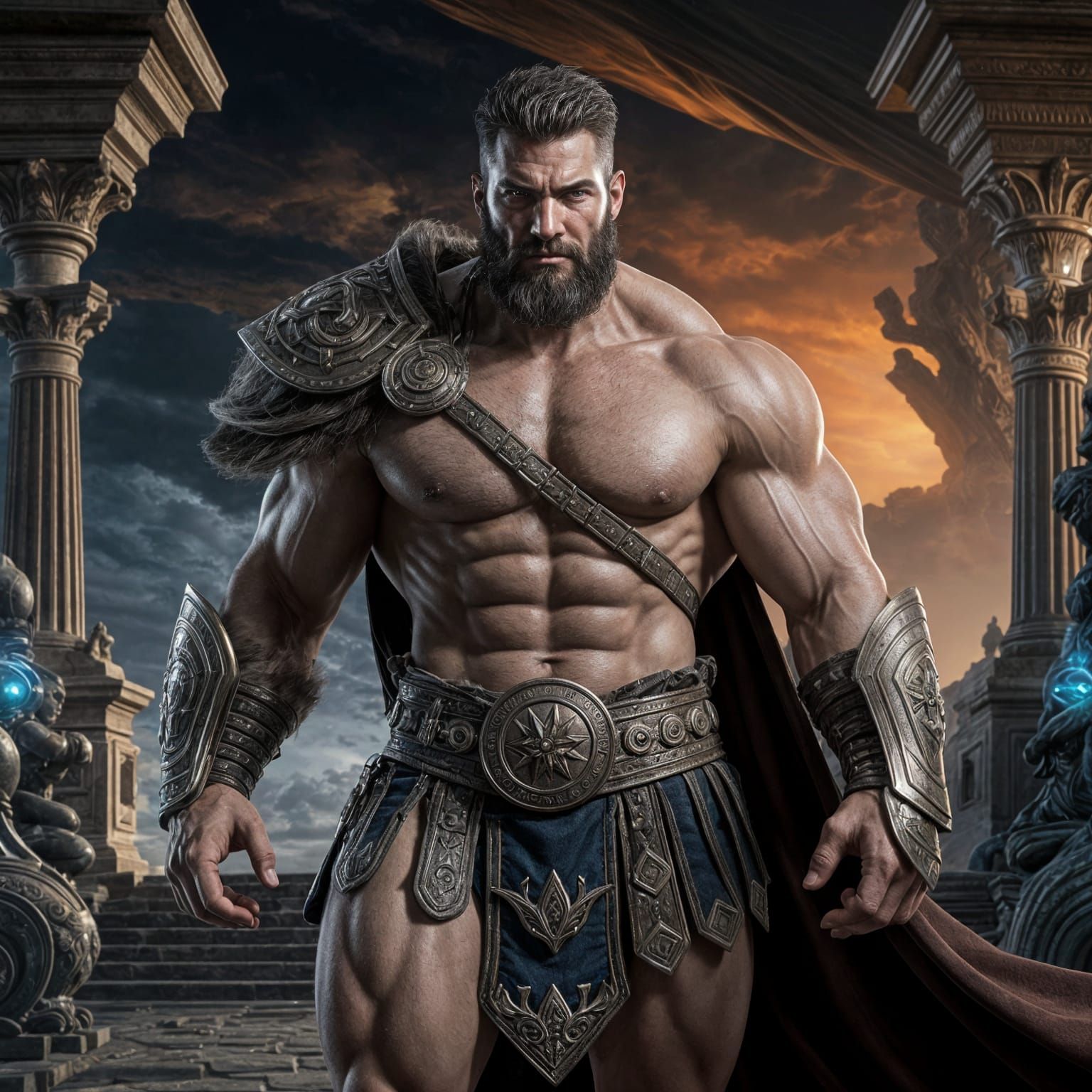 Heroic Man in Epic Renaissance-Futuristic Landscape