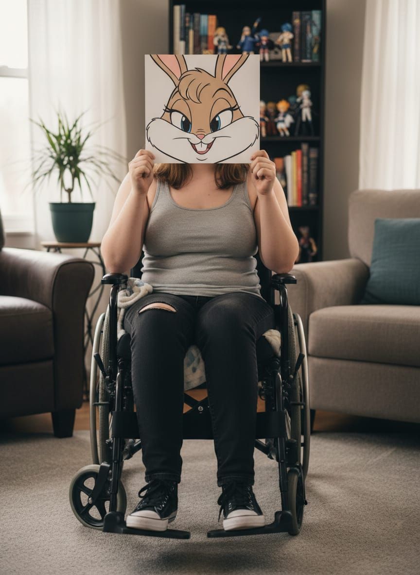 Girl Hides Face Behind Lola Bunny in Realistic Portrait