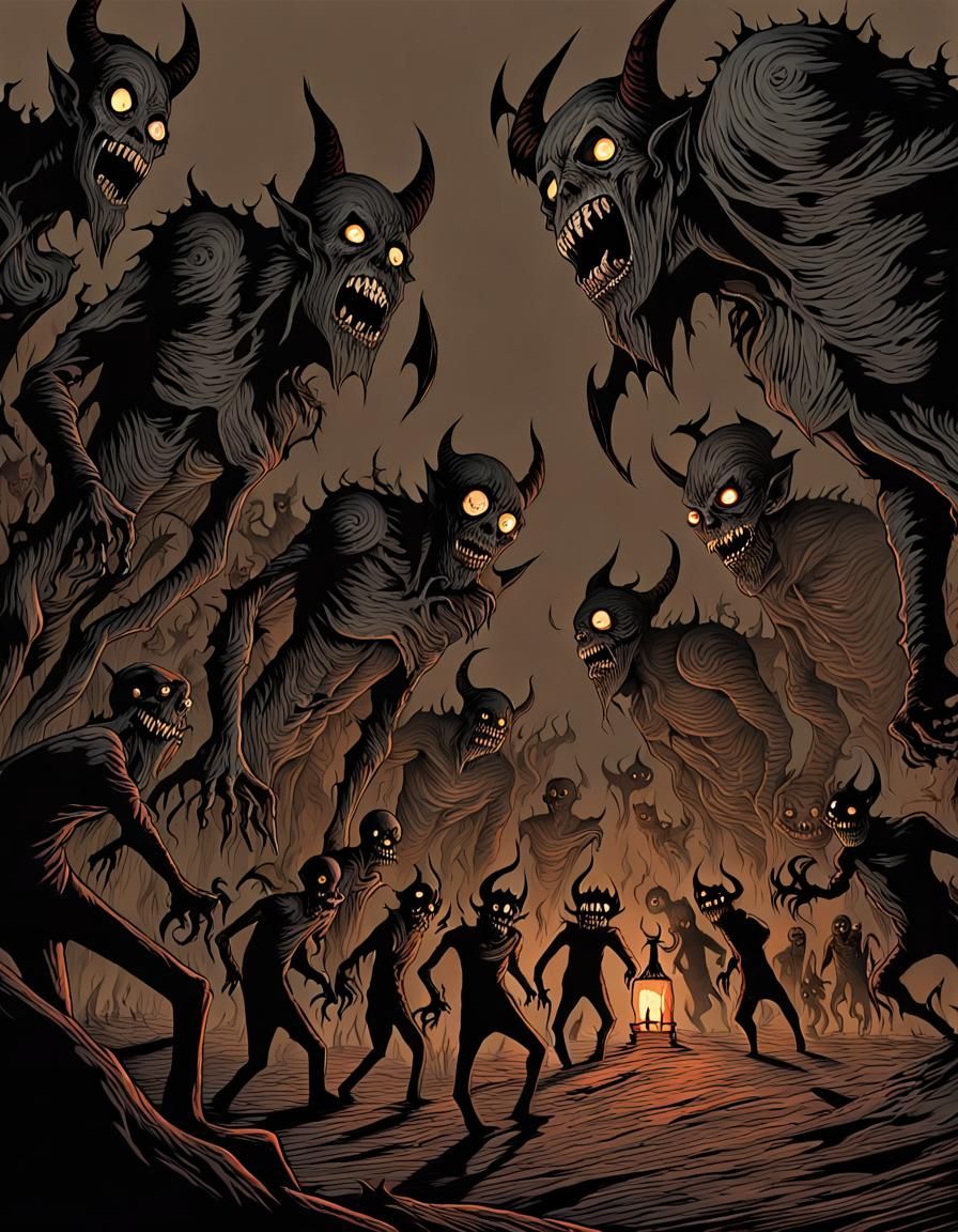 Evil Marching, How vast (grotesque:1.5) twisted, rotting demonic blackened inferno. Make Hells (perversions:1.2).
Marv...