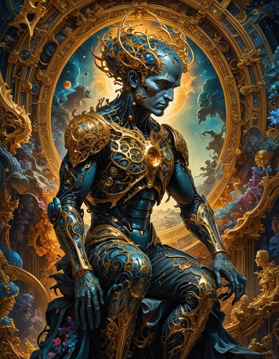 Sci-Fi Fantasy Android Emperor: Maximalist Digital Painting