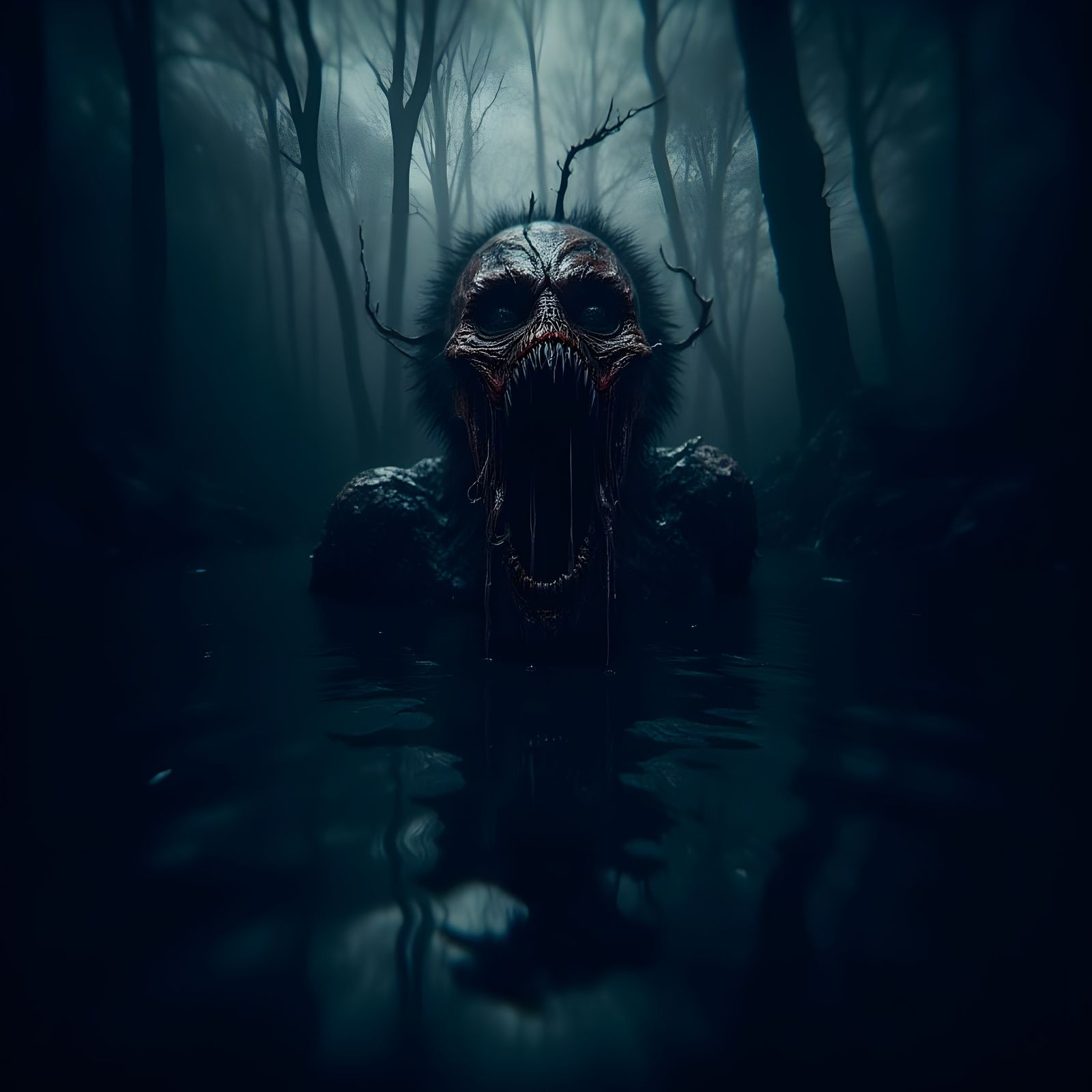 CGI Horror Creature Emerges from River at Night