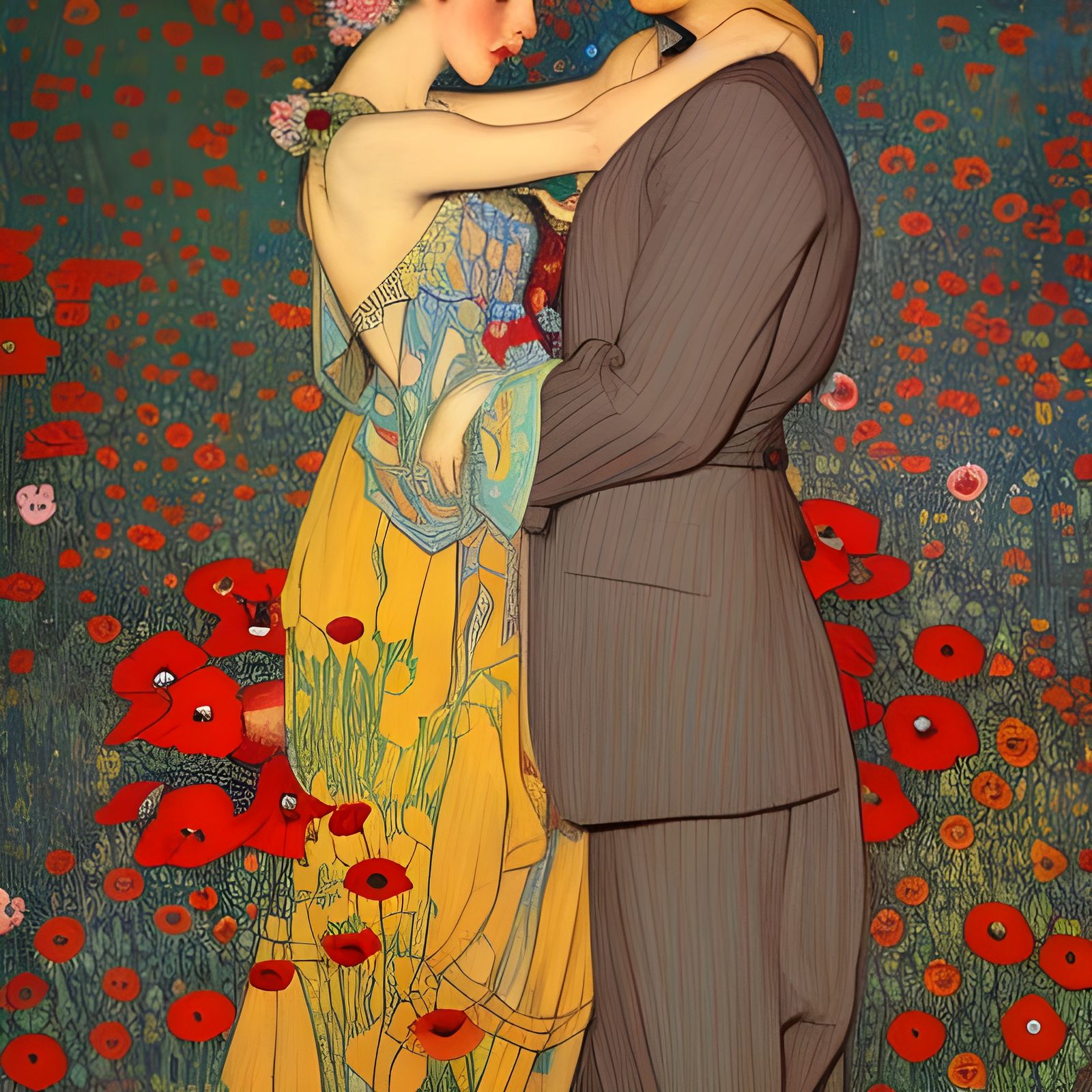 Romantic Portrait with Flowers in Art Nouveau Style
