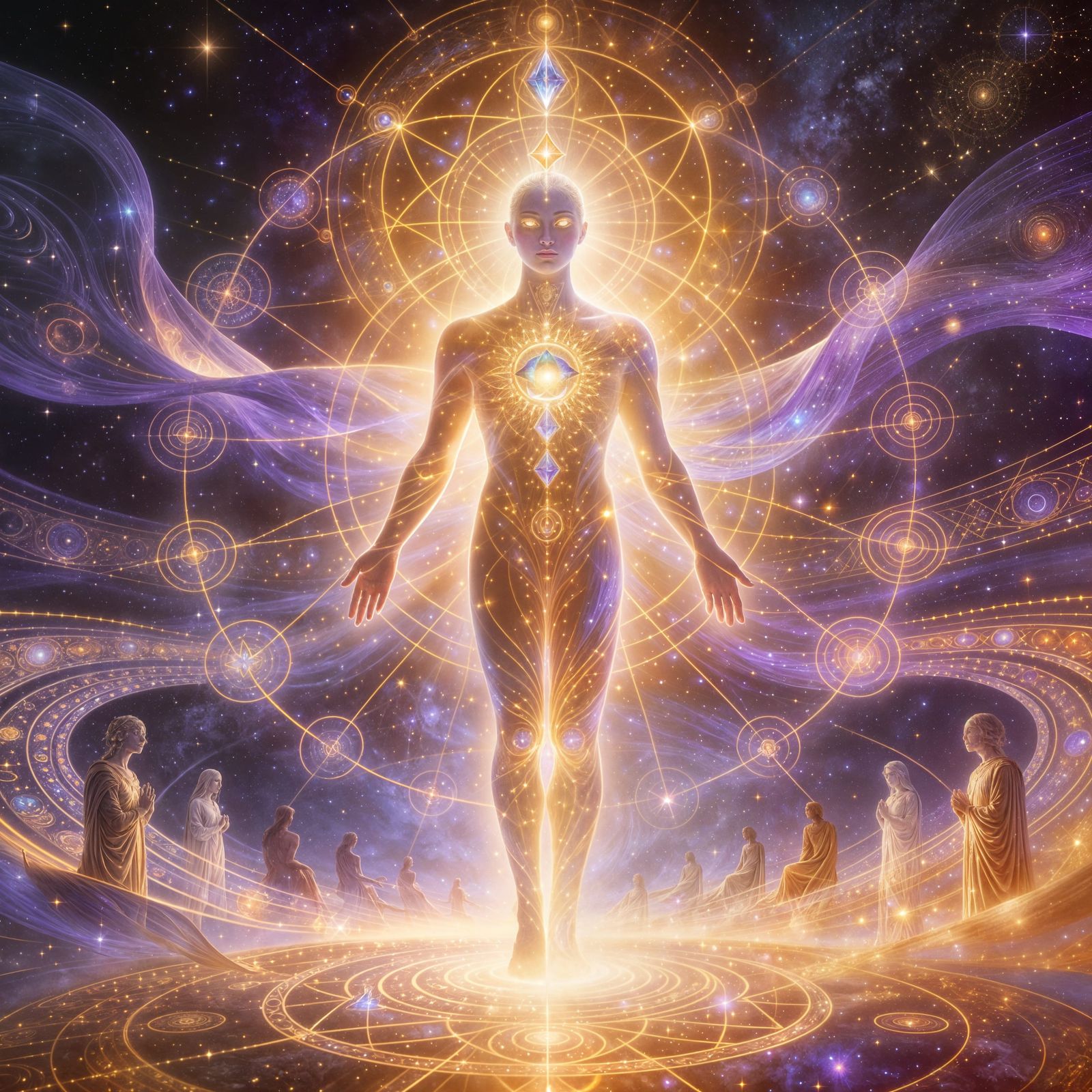 Cosmic Being Radiating Light and Sacred Geometry