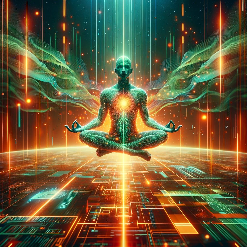 Meditating Figure in Digital Double Exposure Art