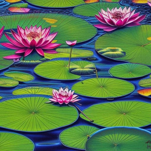 Lotus Flower in Lake, Anime Manga Style
