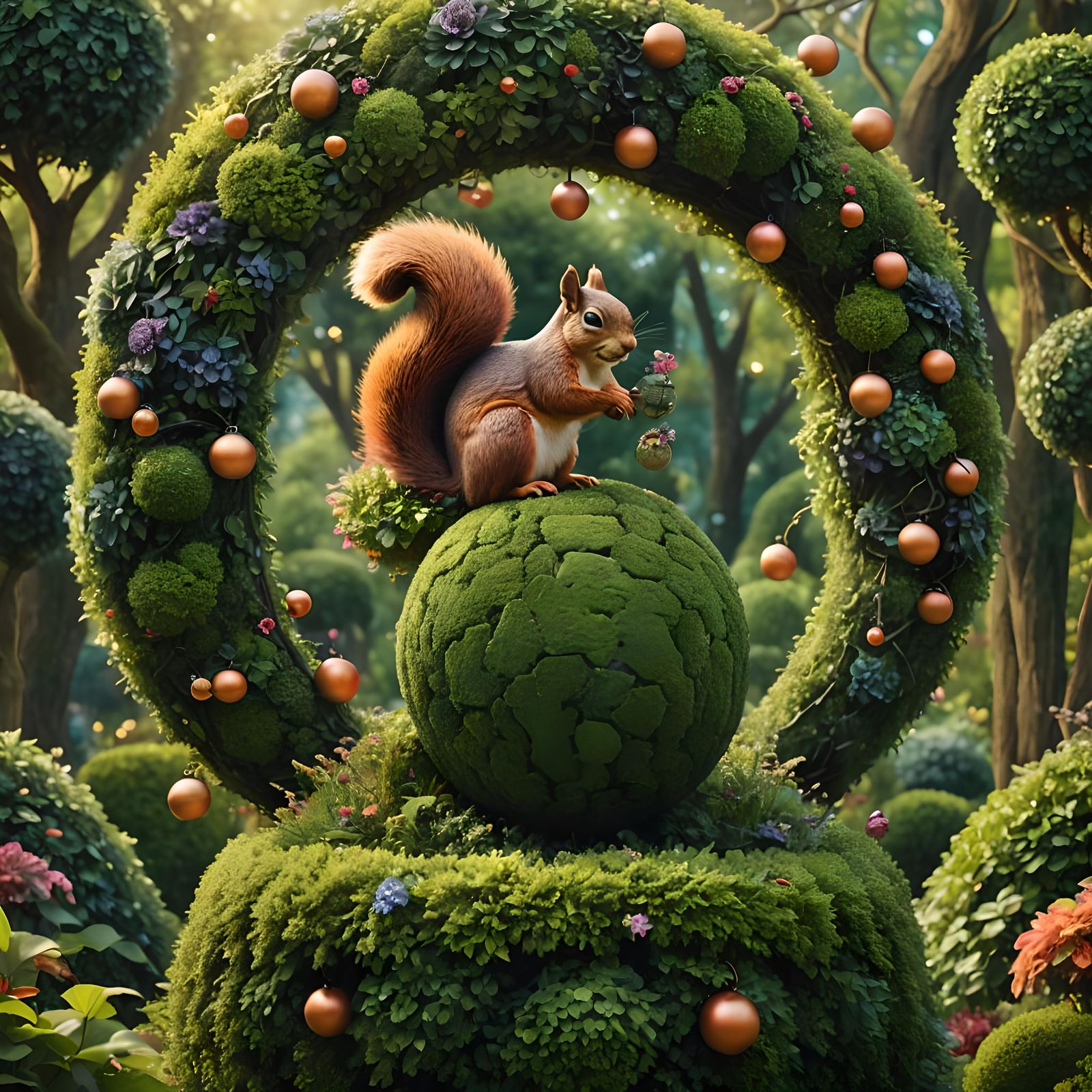 Detailed Squirrel Topiary in Fantasy Concept Art Style