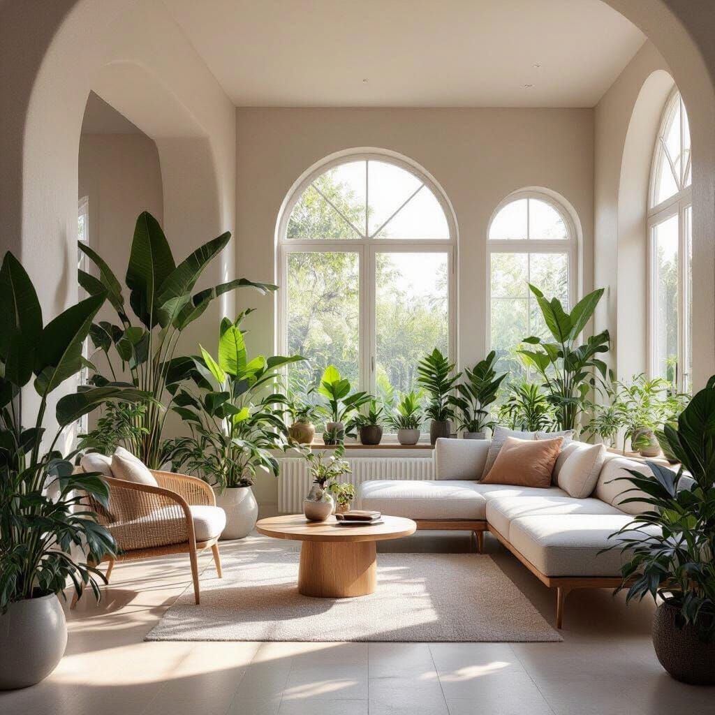 Sunlit Conservatory with Exotic Plants in Ultra-Modern Style