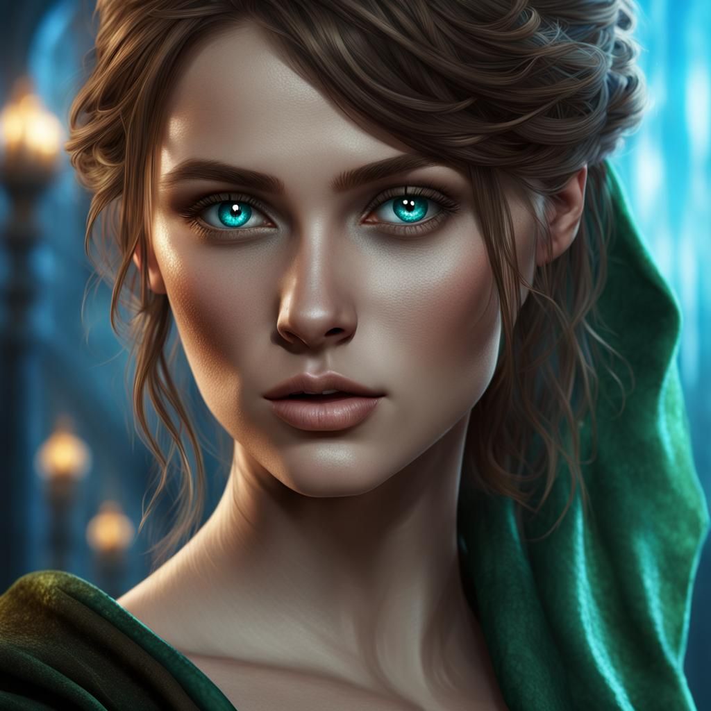 Slytherin Witch Portrait in Detailed Matte Painting Style