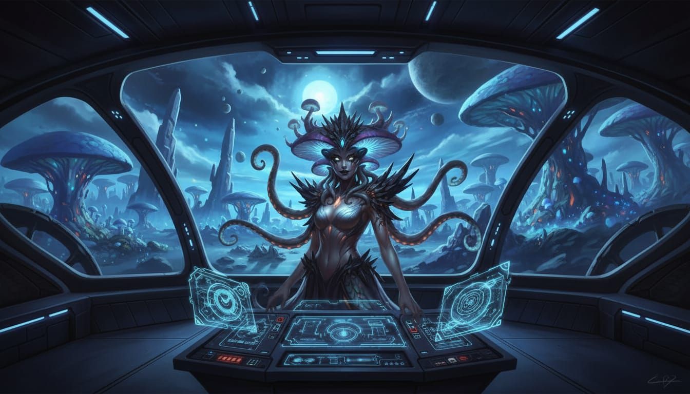 Monster Girl Pilots Spaceship Landing on Alien World