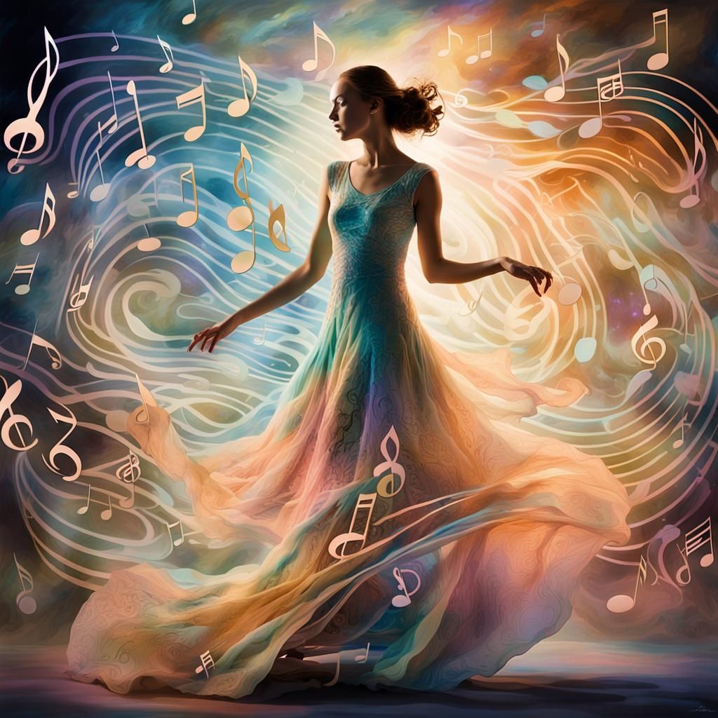 Abstract Woman Emerging from Music in Art Nouveau