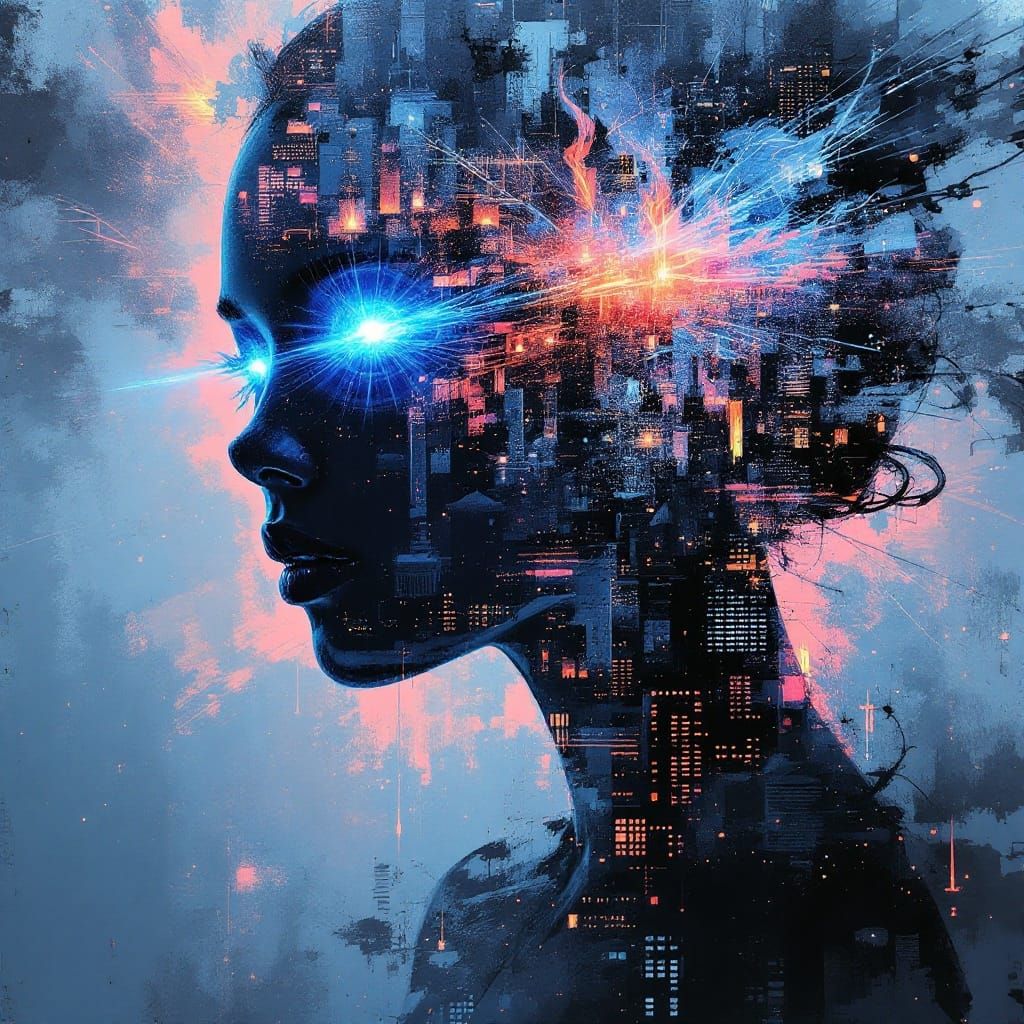 Glowing Cityscape at Night in Impasto Style