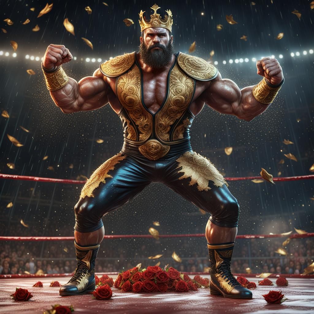 Brunette Wrestler Crowned with Roses in Starry Ring