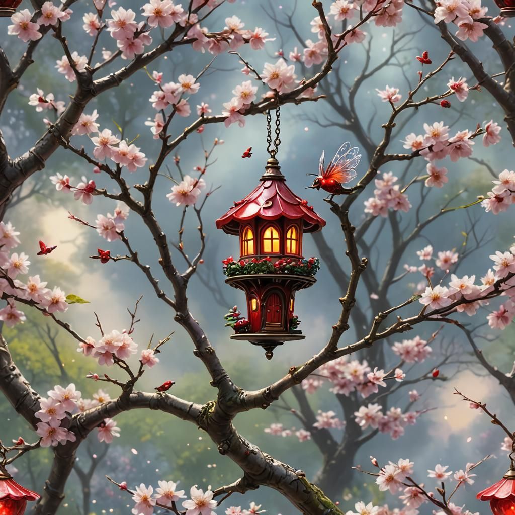 Ethereal Fairy House Among Cherry Blossoms