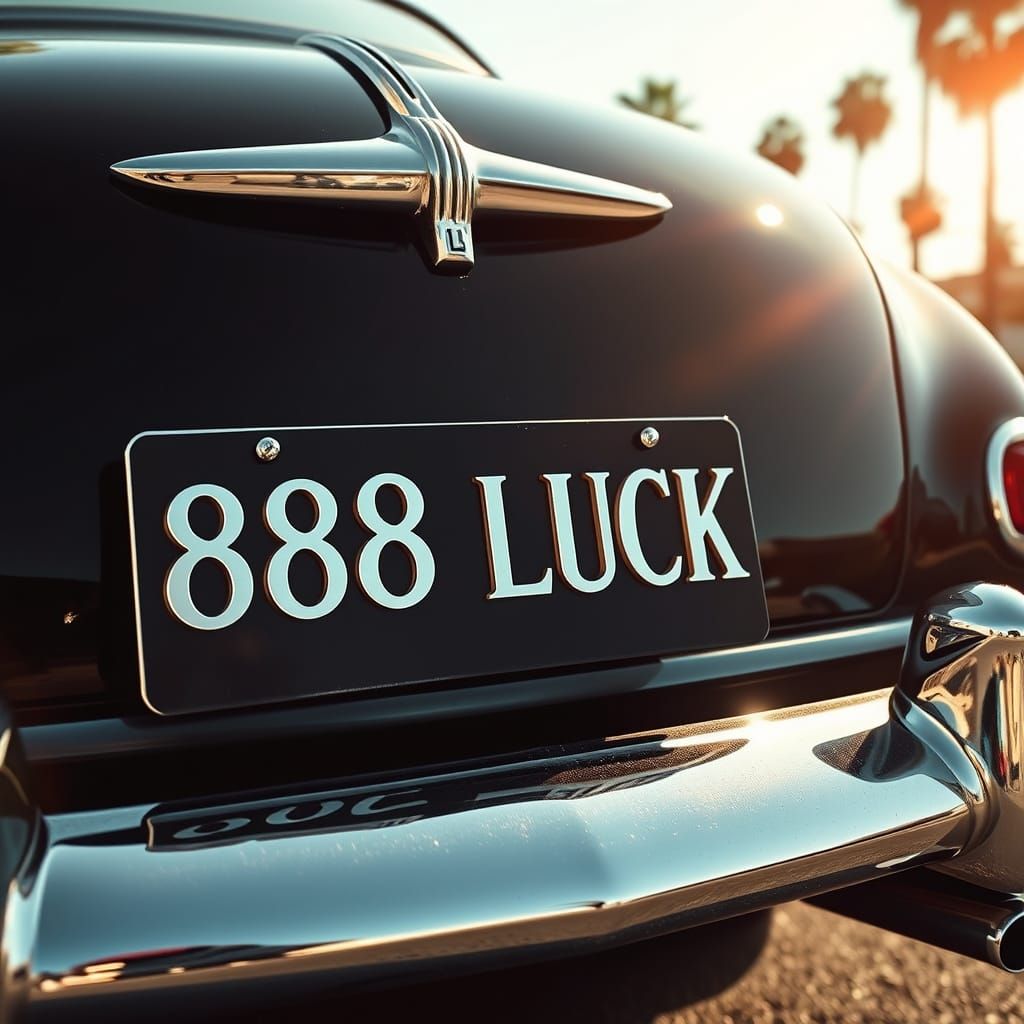 Vintage Car in Art Deco Style with License Plate 888 LUCKY