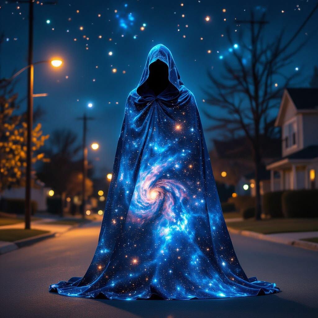 Mysterious Cosmic Figure in Cinematic Night Scene