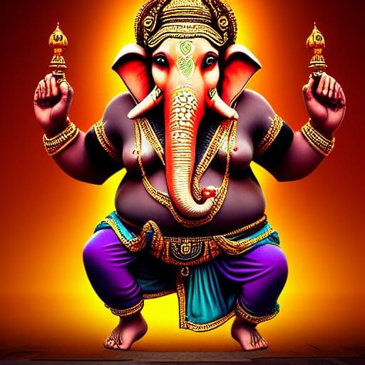 Dancing Ganesha in Detailed Matte Painting Style