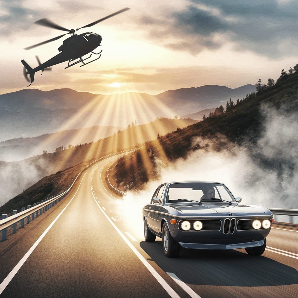 Mystical Muscle Car on Mountain Motorway