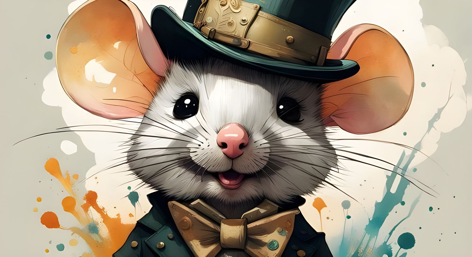Adorable Mouse in Top Hat: Hyperrealistic Polychromatic Art