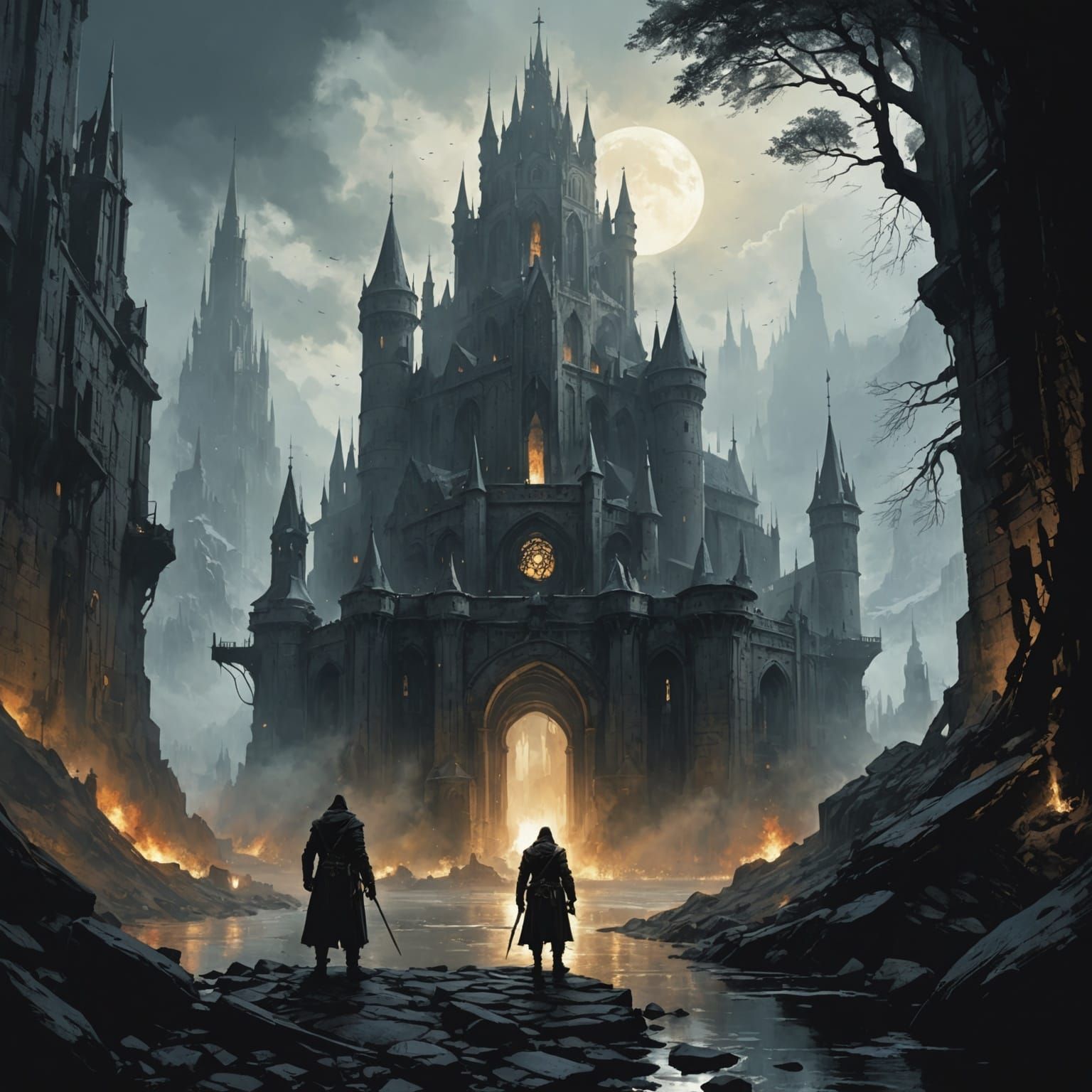 Grimdark Fantasy Art in Watercolor Style