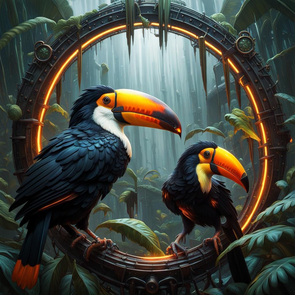 Hyperrealistic Toucan Storm Form in Symmetrical Fantasy Art
