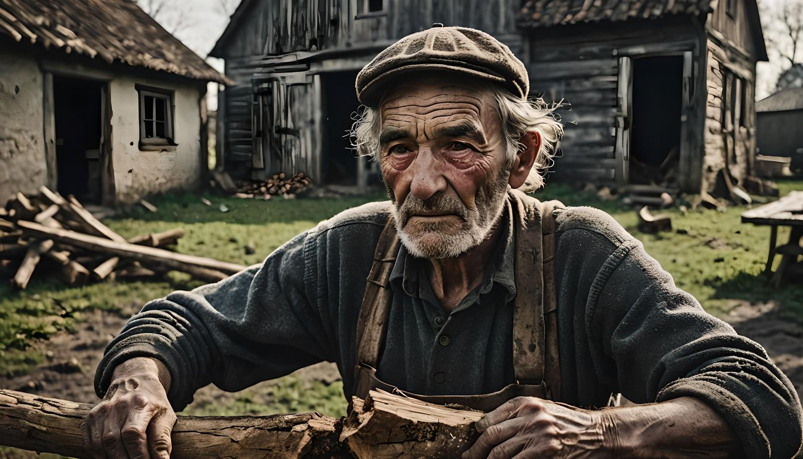 1920s Farm Scene with Woodcutter