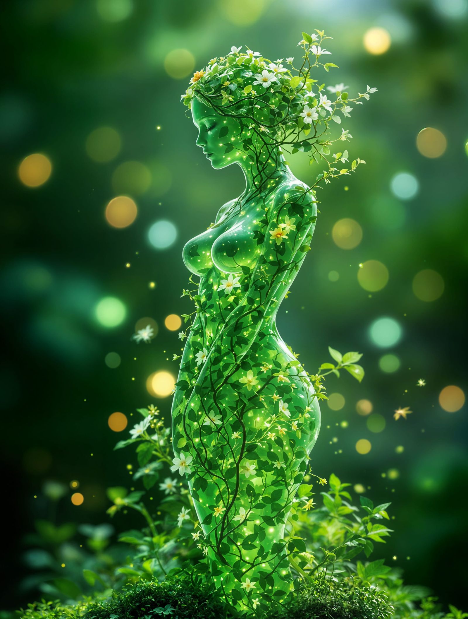 Surreal Green Goddess Sculpture in Dreamlike Harmony