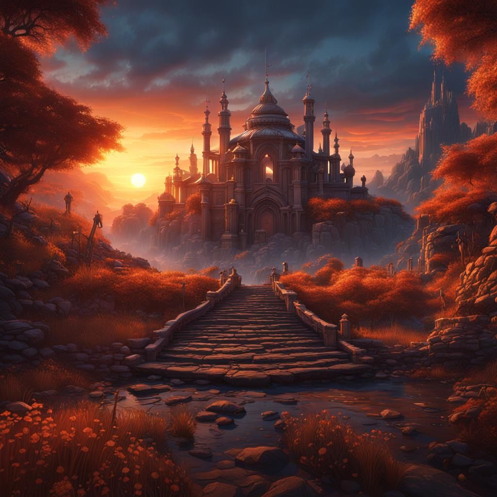 Fantastical Sunset Matte Painting in Deep Color