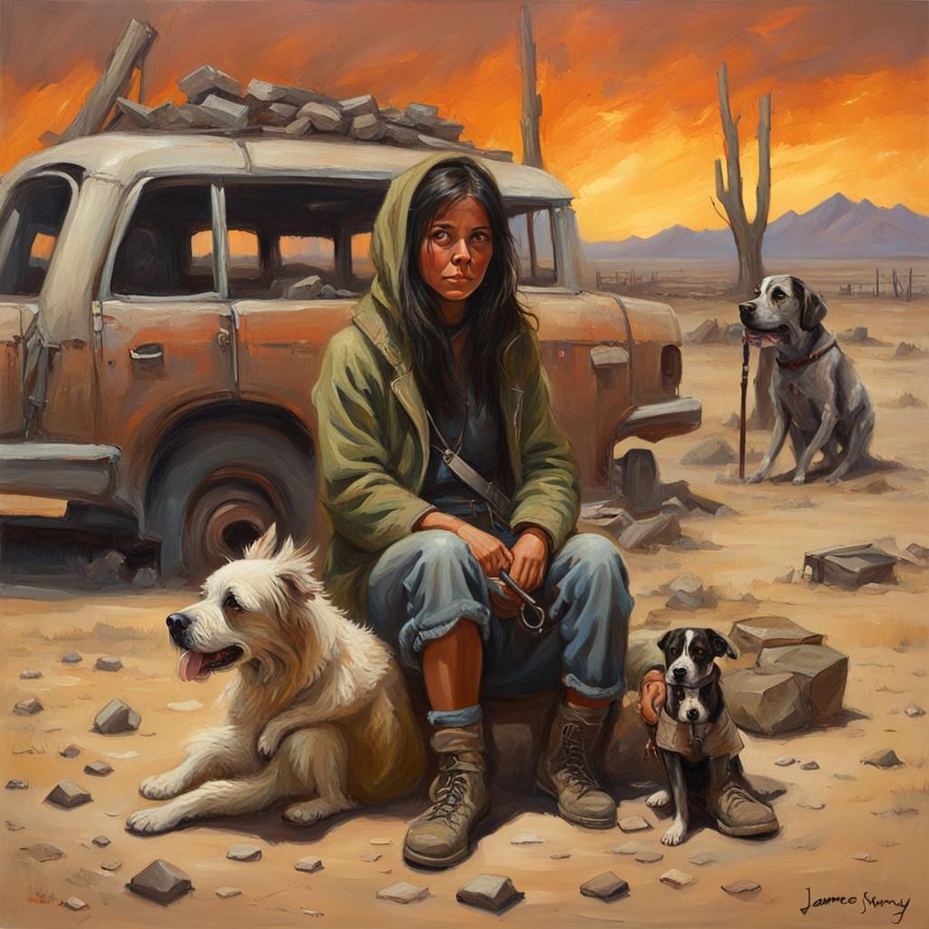 Post-Apocalyptic Desert Campfire: Oil Painting