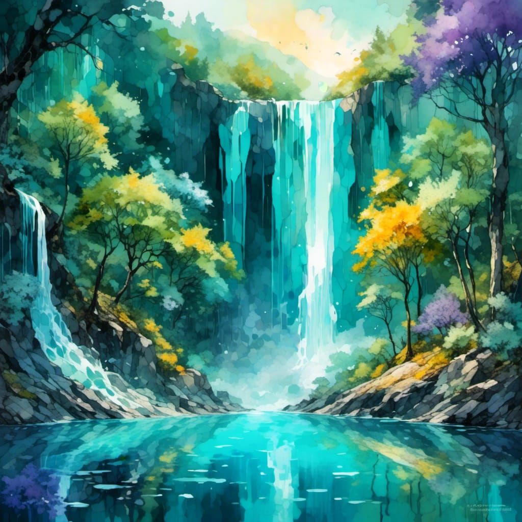 Vibrant Waterfall View of Emerald Landscape