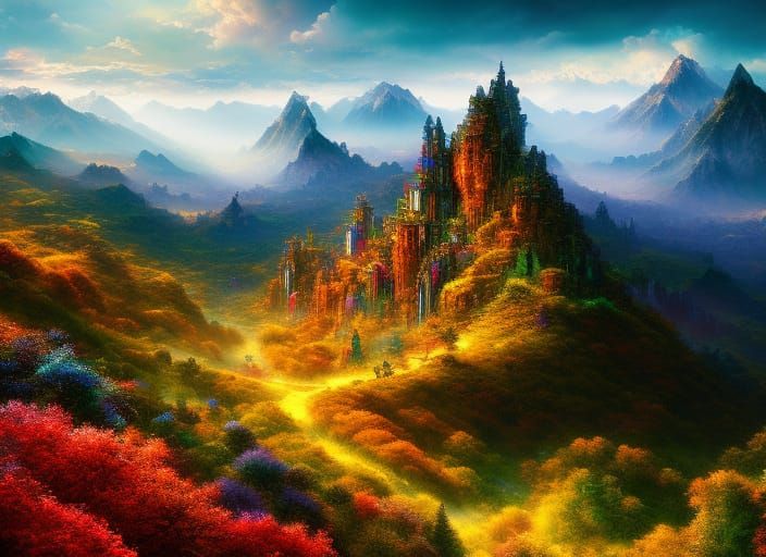 Mountains of Heaven: AI Art in Mixed Media