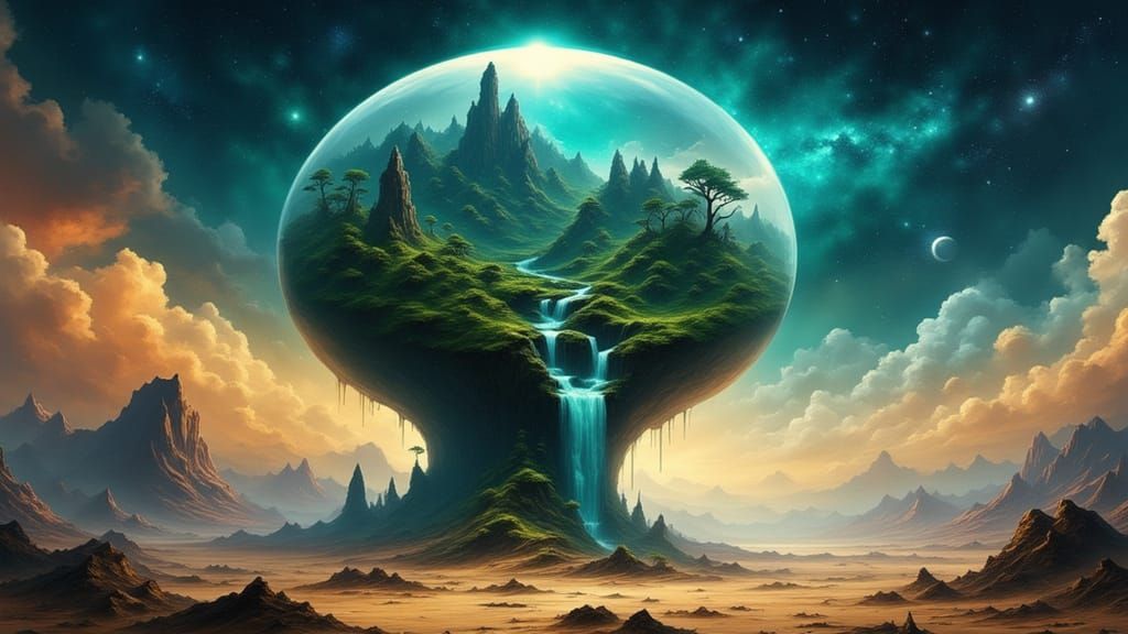 Life Blooms on Desolate Planet in Ethereal Matte Painting