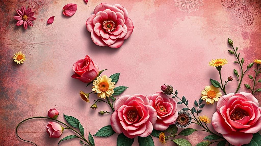 Vintage Floral Fantasy Digital Paper in Shabby Chic Style wi...