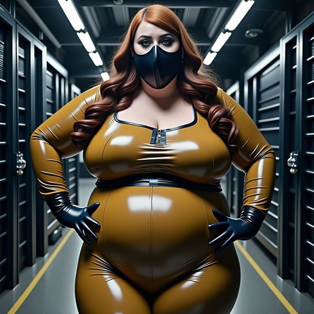 Intense Close-Up: Woman in Latex Catsuit and Gas Mask