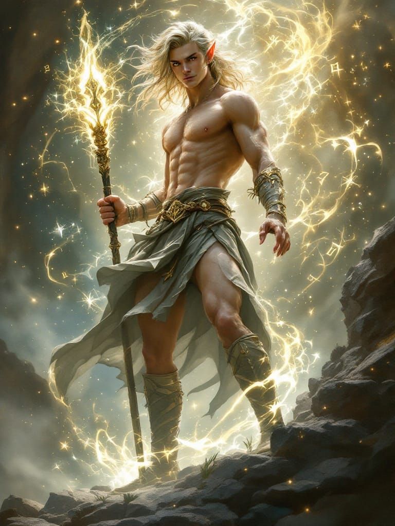 Ethereal Elf Warrior in Art Nouveau Fantasy Style