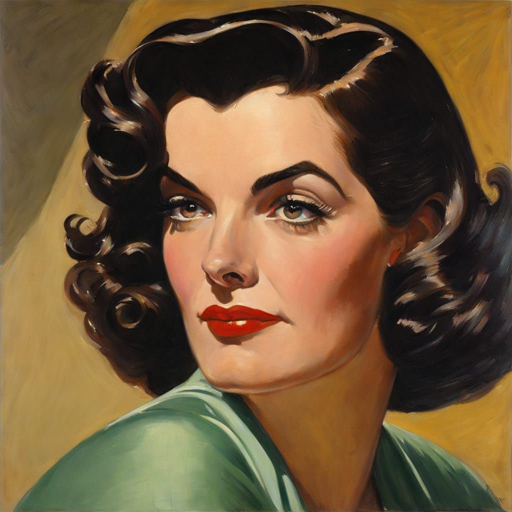 Edward Hopper Style Portrait of a Young Woman with a Mischie...