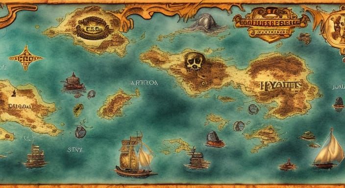 Detailed Fantasy Pirate Map in Oil and Ink