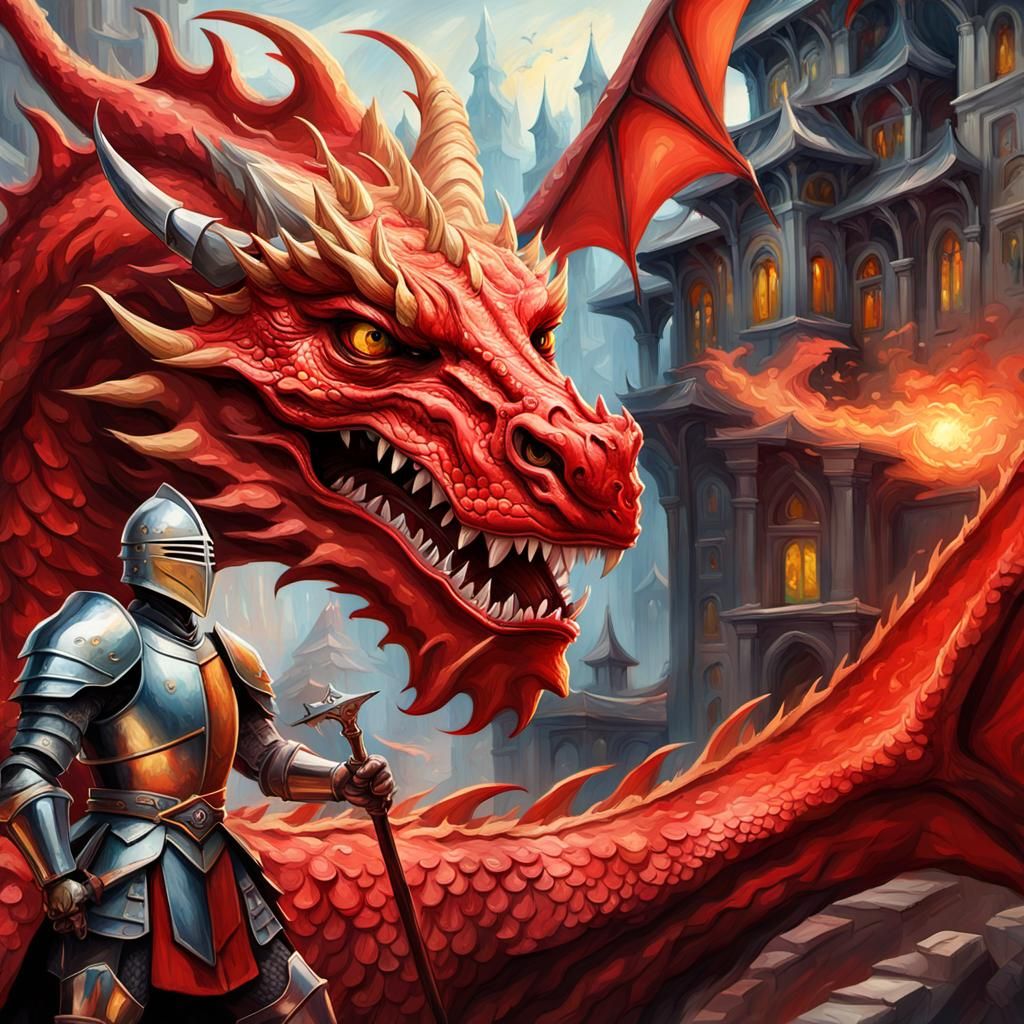 Knight Selfie with Dragon in Gouache Impressionist Style