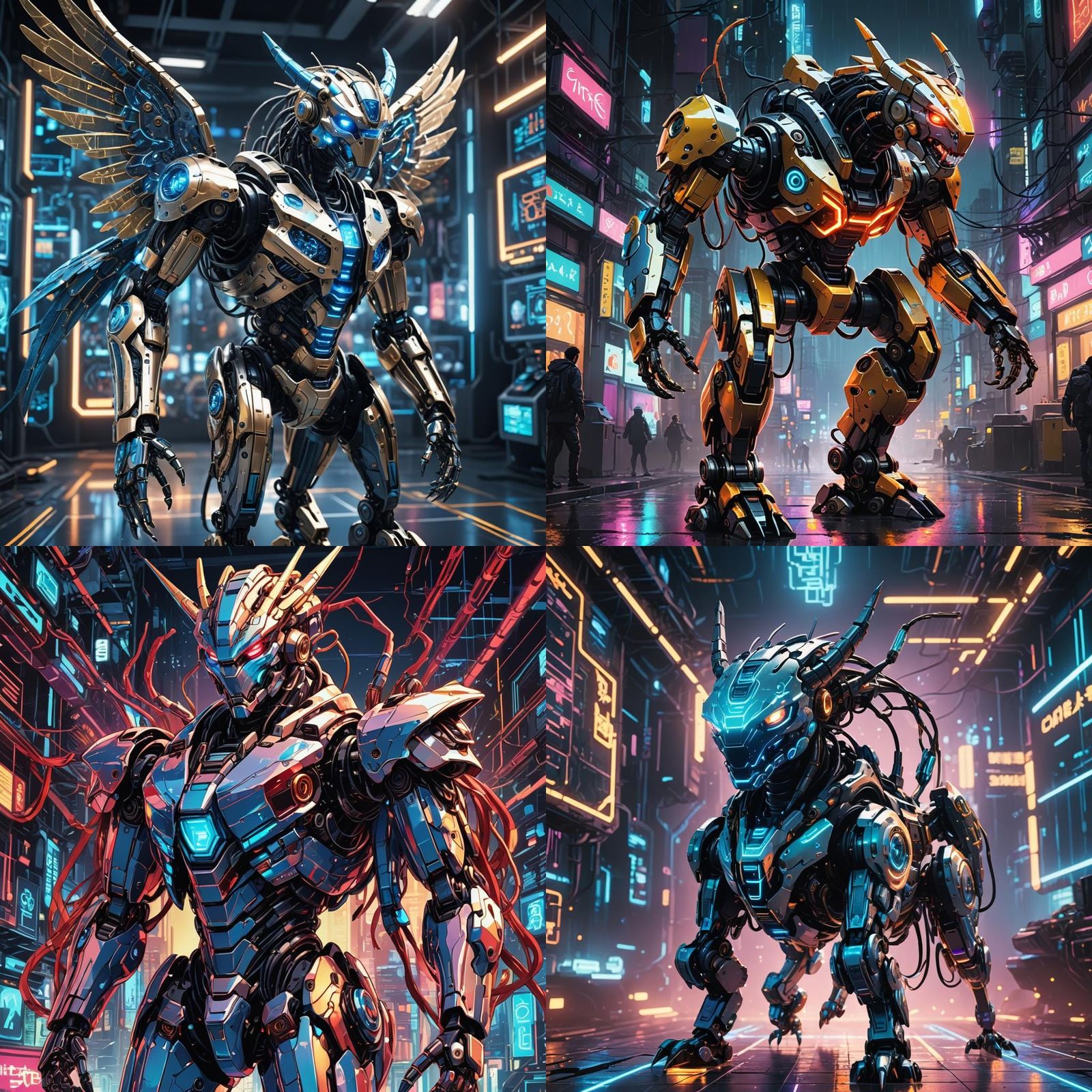 Holographic Hi-Tech Robot Chimera: Cel-Shaded Anime Art