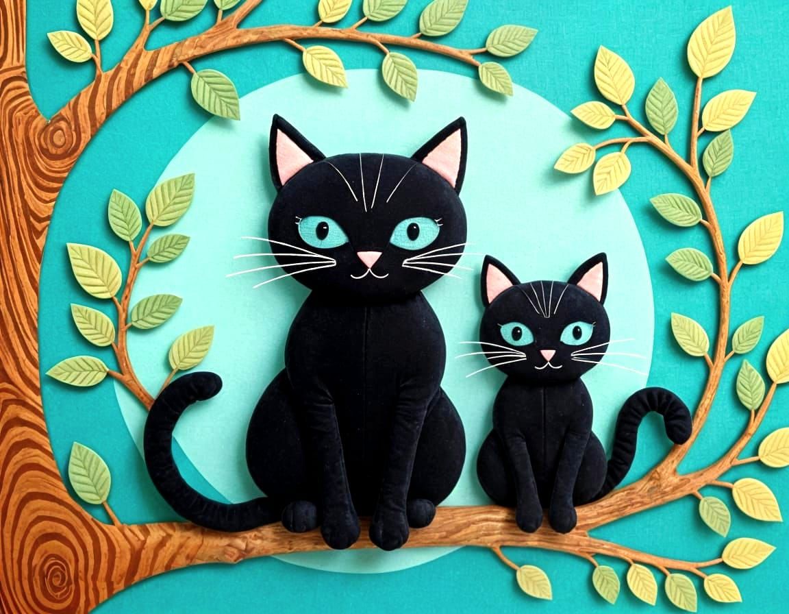 Stylized Velvet Cats in Vibrant Turquoise