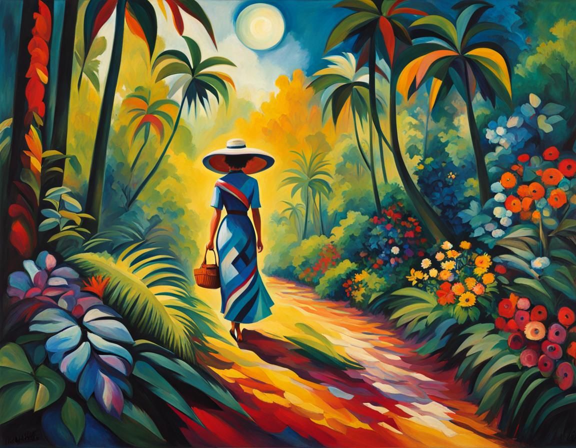 Woman in Rainforest, Kandinsky and Chagall Style