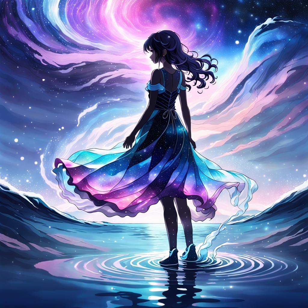 Cosmic Woman Silhouette in Dreamy Anime Art