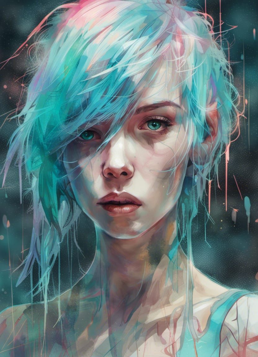 Neon Cyberpunk Girl: Digital Illustration in Neon God Rays